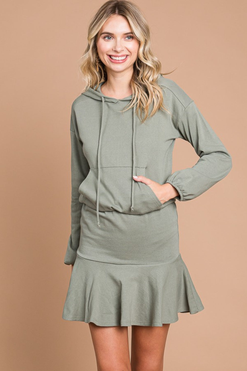 Culture Code Drawstring Dropped Shoulder Hooded Mini Dress