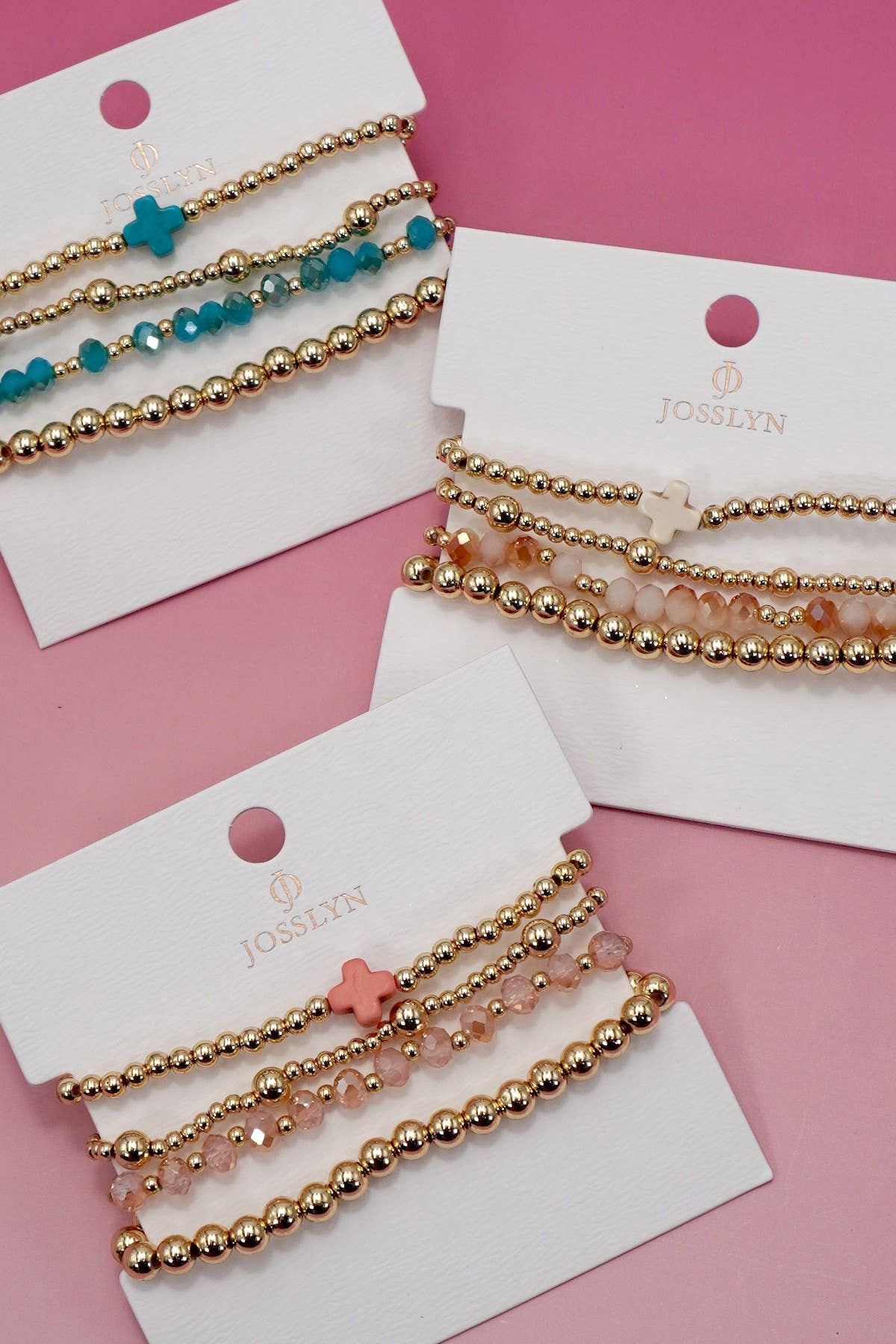 BOHO CROSS MULTI  COLORFUL BEADED STRETCH BRACELET |