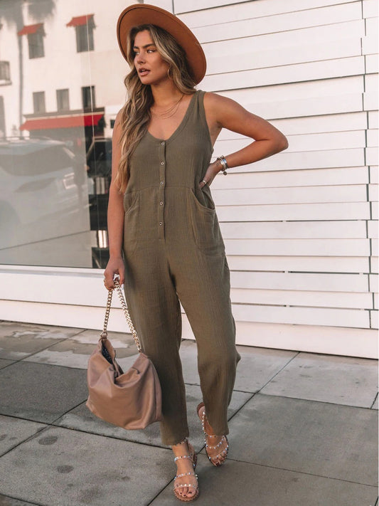 Matcha Green Scoop Neck Wide Strap Jumpsuit