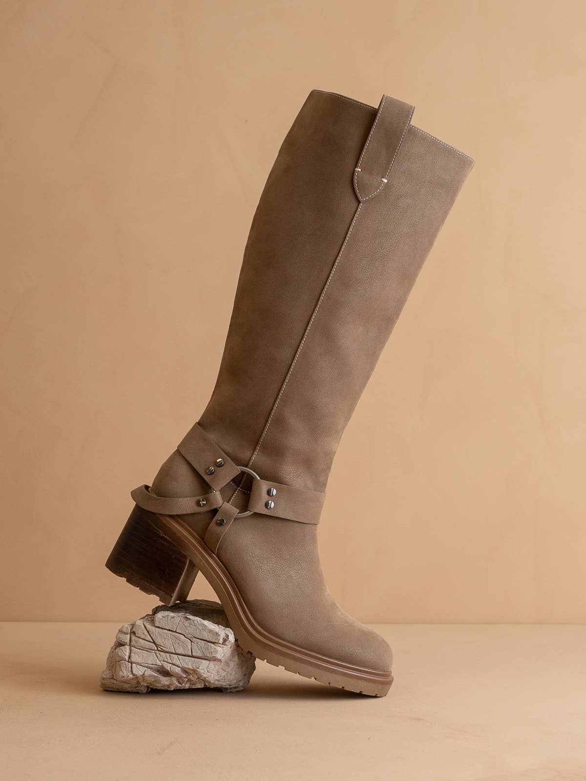 The Leanne | Dark Taupe Moto Knee High Boot