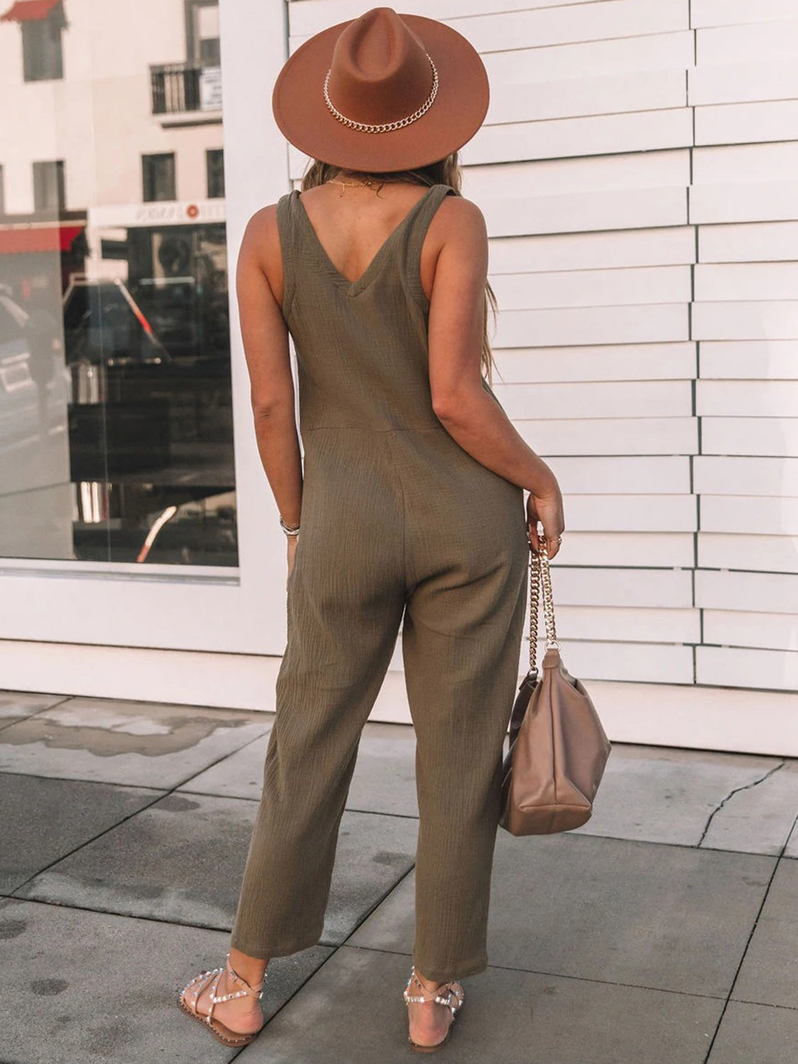 Matcha Green Scoop Neck Wide Strap Jumpsuit