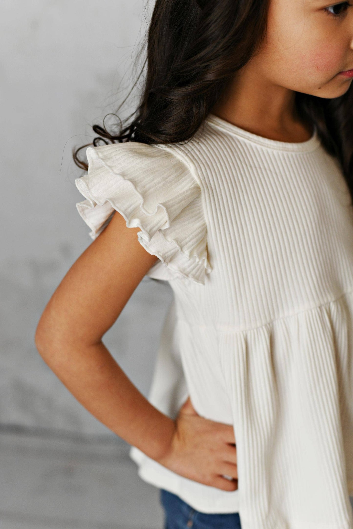 Kids White Double Ruffle Flutter Sleeve Spring Summer Shirt: 5/6