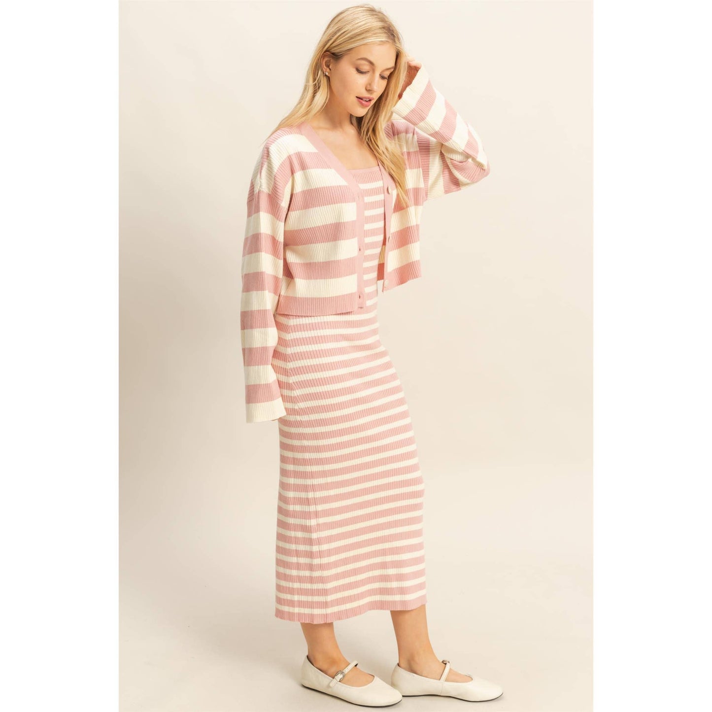 Striped Sweater Cardigan and Dress Set
