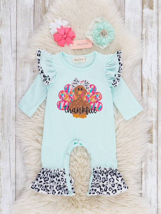 "Thankful" Embroidered Leopard Romper