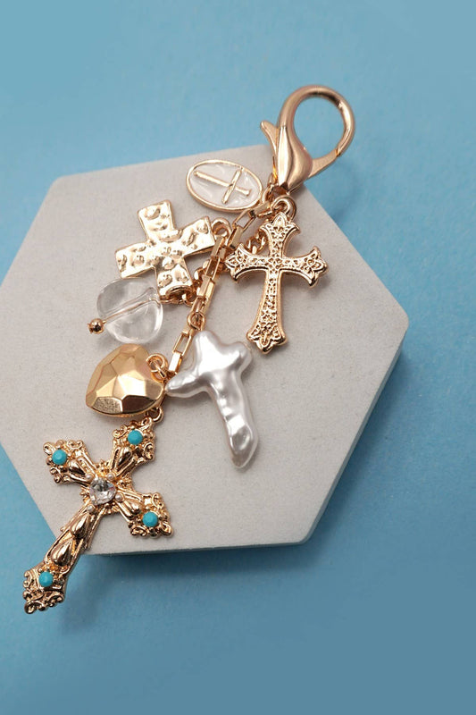 BAG CHARM- WESTERN HEART PEARLIZED CROSS | 80K040