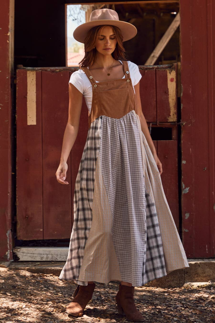 Patchwork Plaid Overall Dress