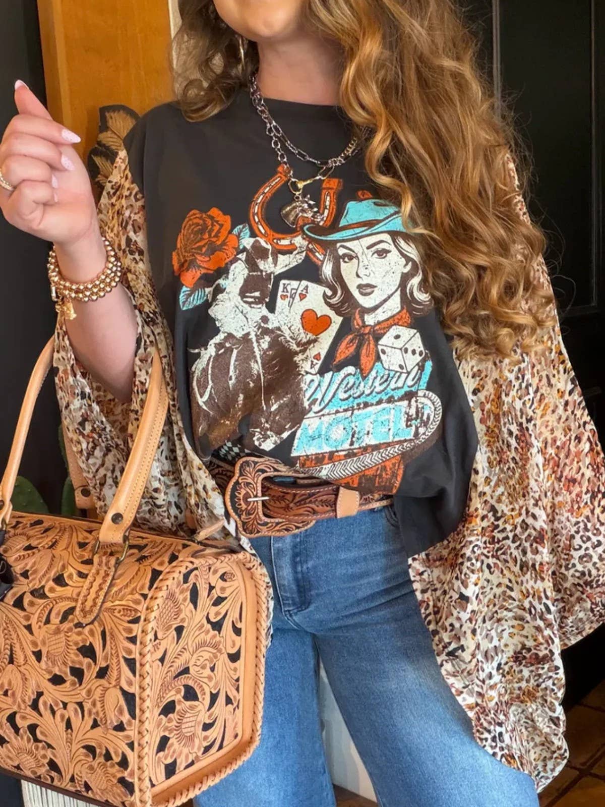 Western Rock and Roll Kimono Sleeve Relaxed Graphic Tees