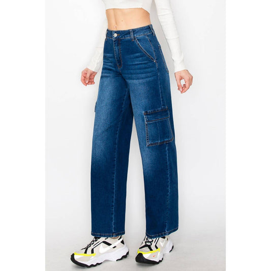 CARGO DENIM JEANS PANTS WITH SLANTED POCKET