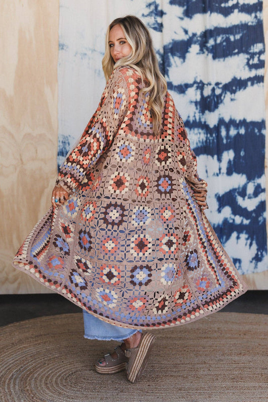 Soulful Wanderer Crochet Duster - Natural Brown