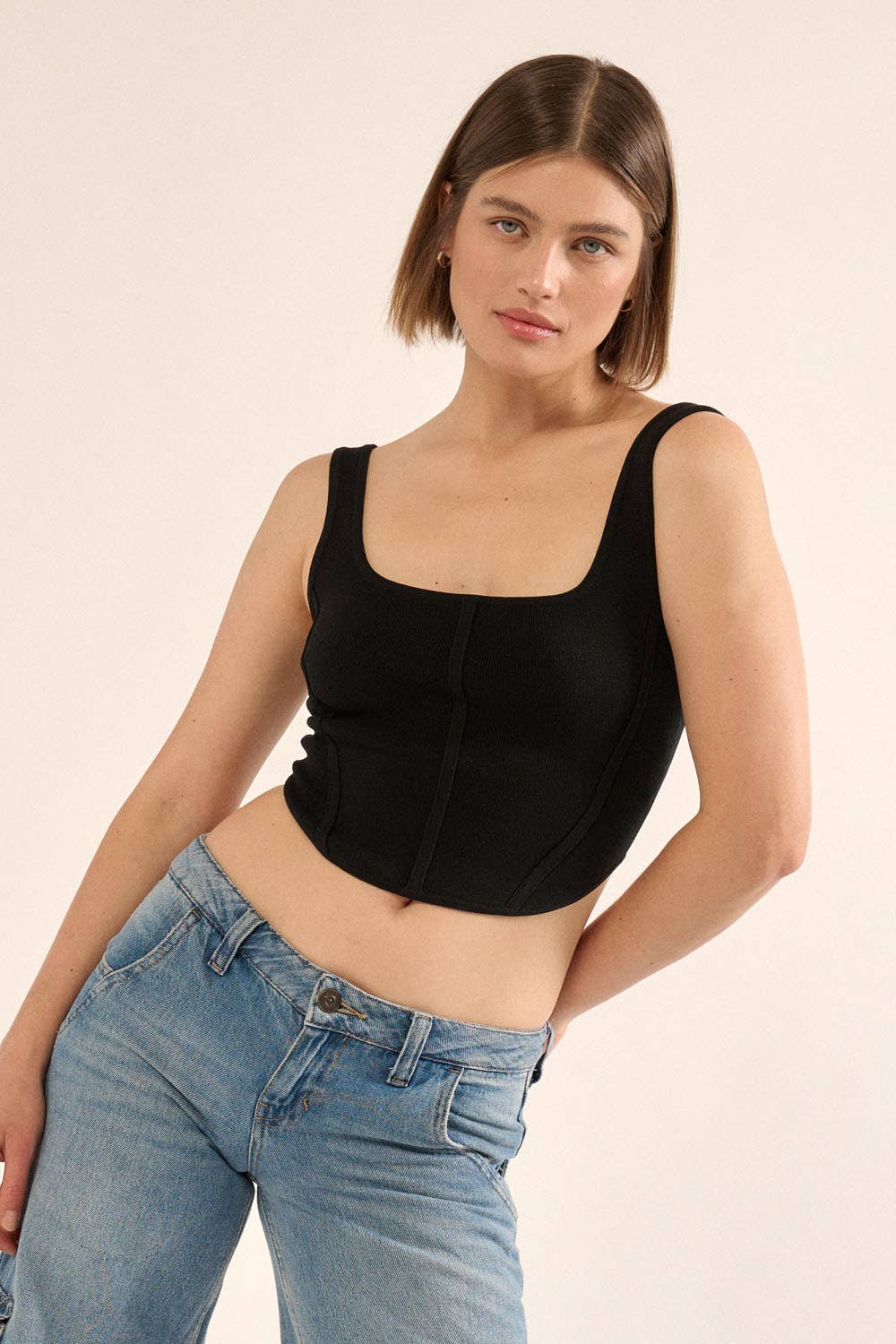 Shaper Fit Scoop Neck Rib Knit Tank Top