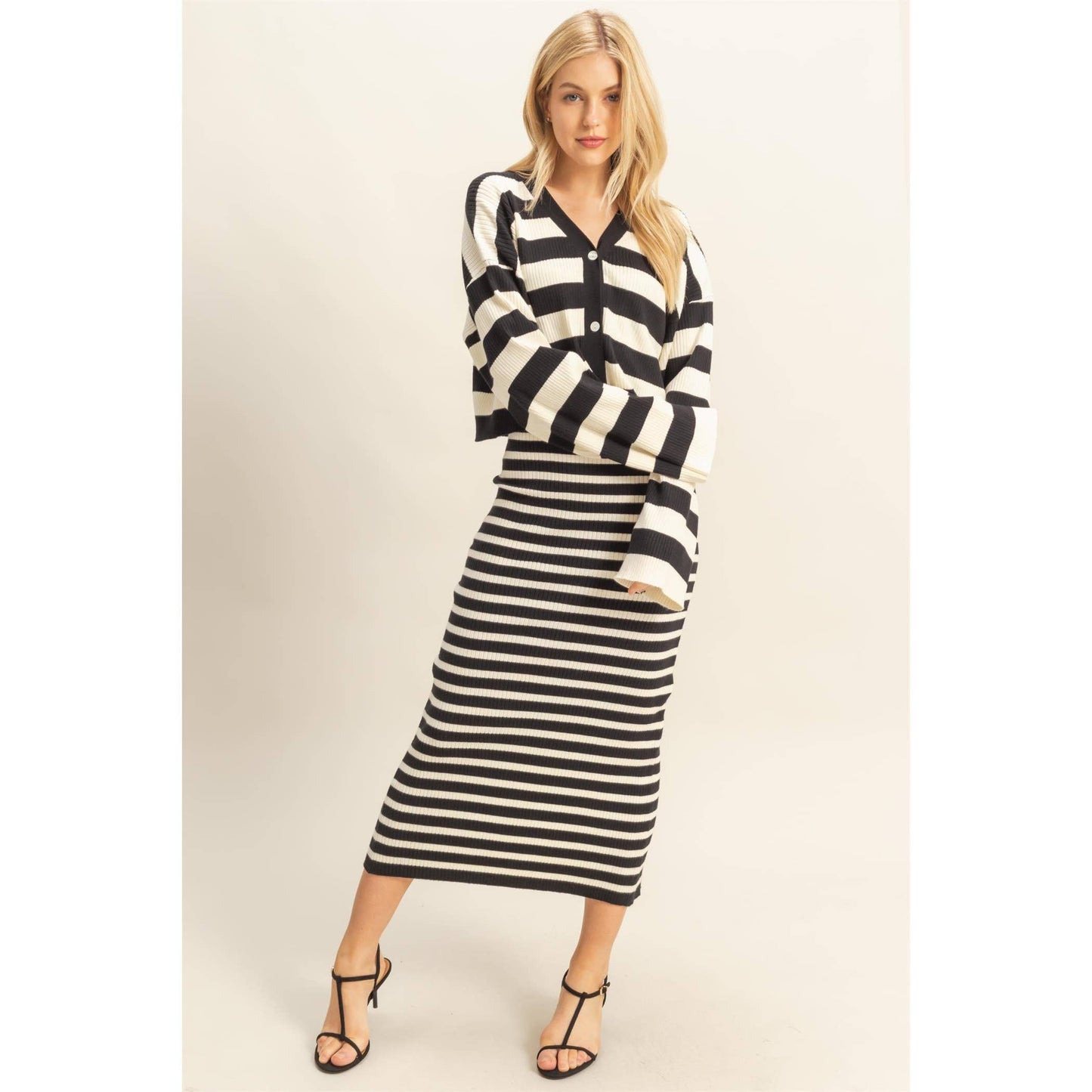 Striped Sweater Cardigan and Dress Set