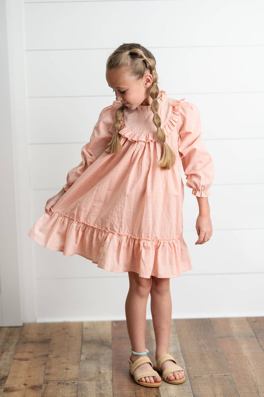 Girls Annie Blush Colored Ruffle Long Sleeve Fall Dress