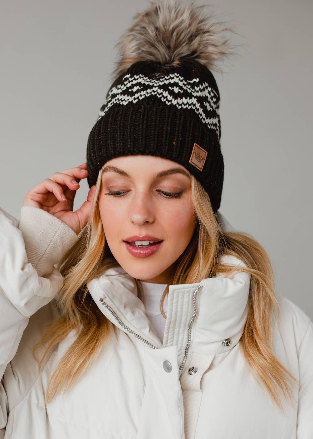 Olive & Speckled Patterned Pom Hat