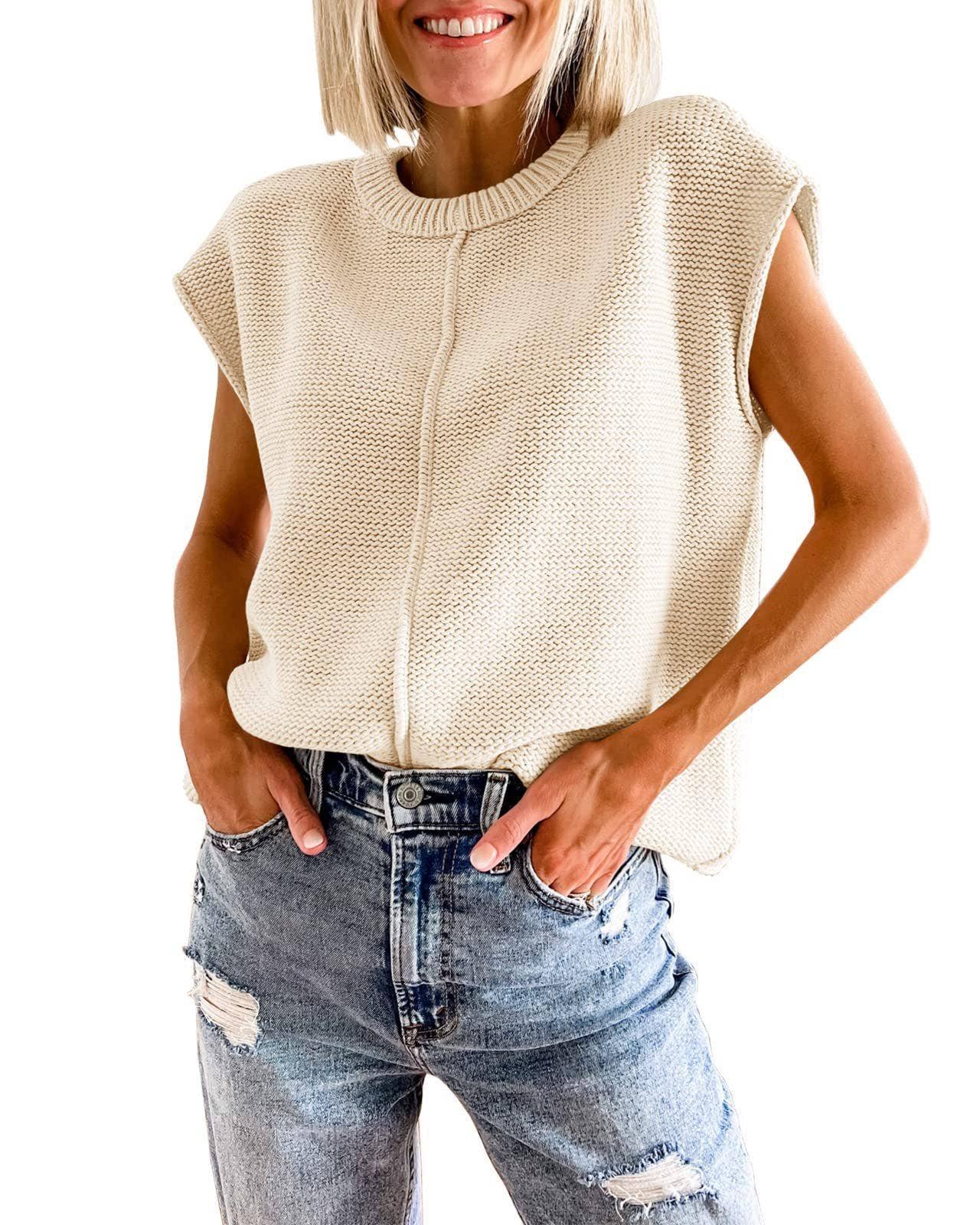 Knit Solid Color Sleeveless Round Neck Sweater Vest