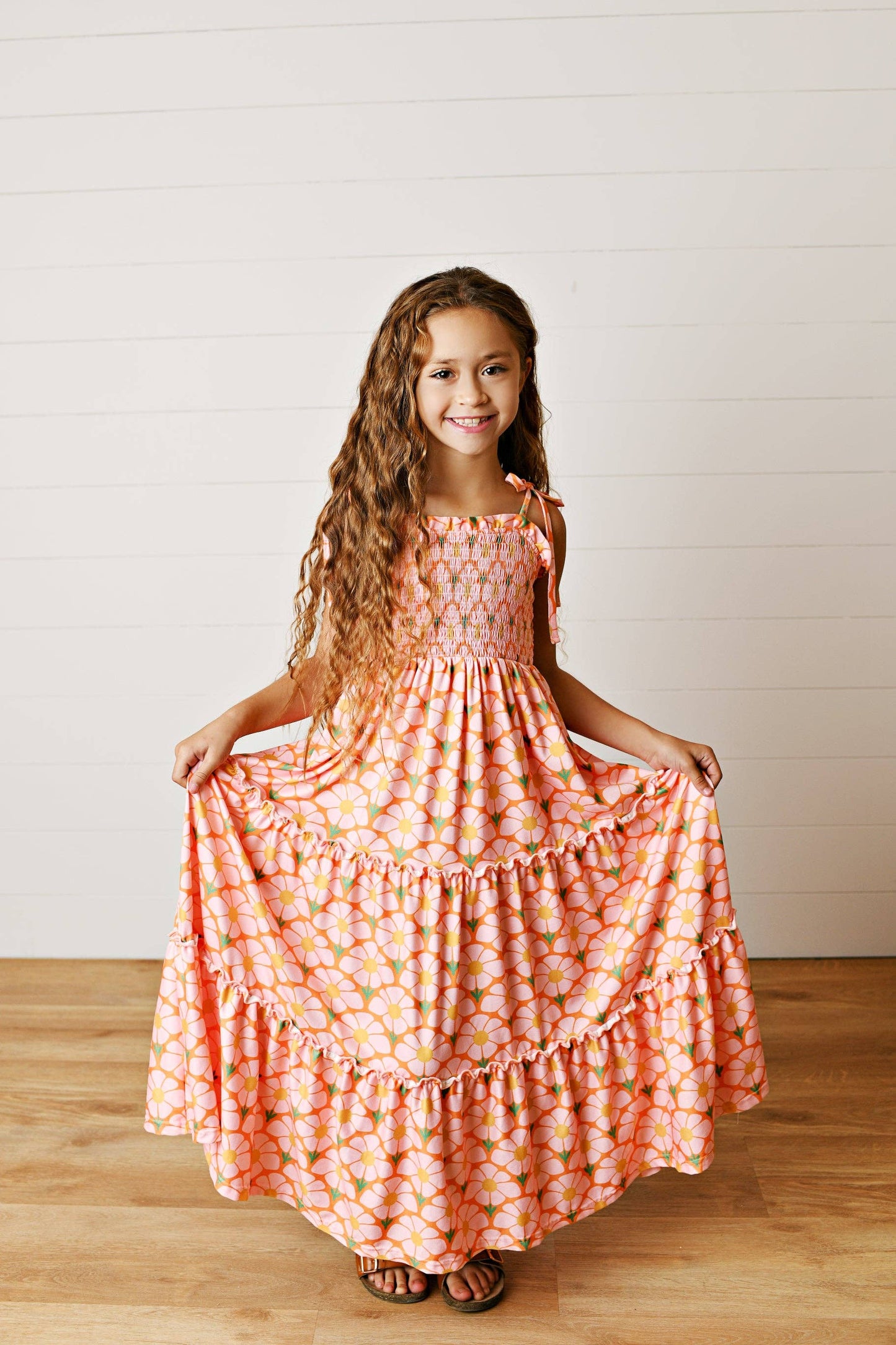 Girls Leilani Apricot Tiered Summer Maxi Dress