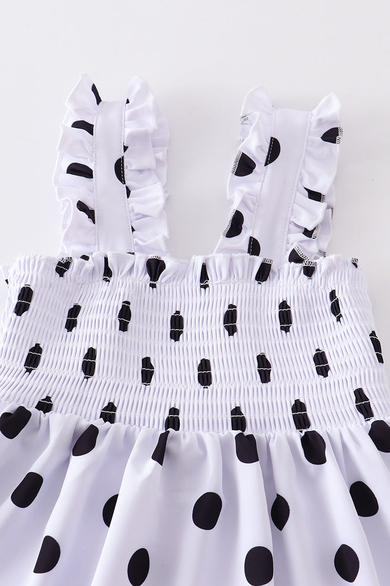 WHITE DOT SMOCKED STRAP DRESS