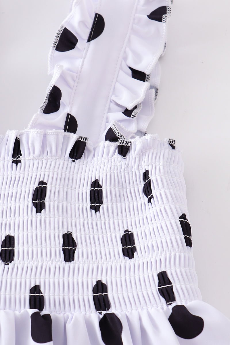 WHITE DOT SMOCKED STRAP DRESS