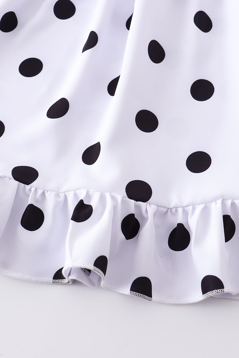 WHITE DOT SMOCKED STRAP DRESS