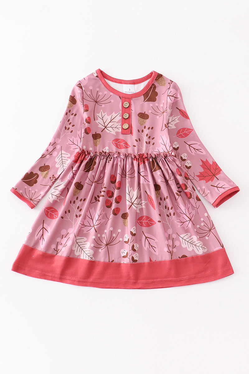 Pink pinecone print girl dress