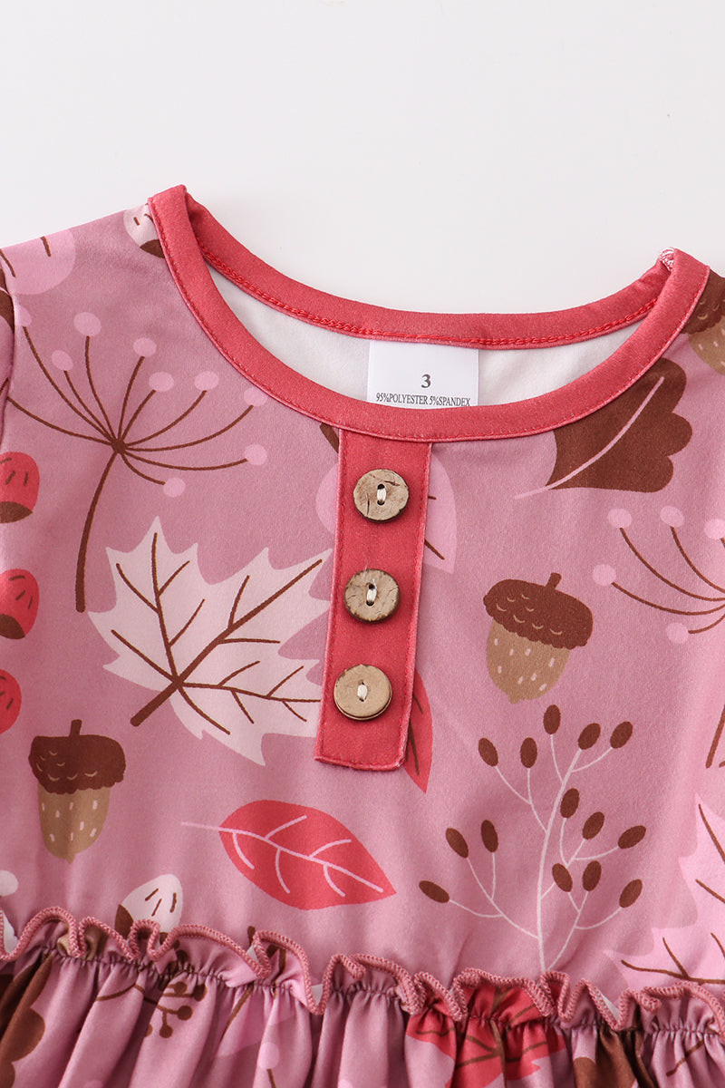 Pink pinecone print girl dress