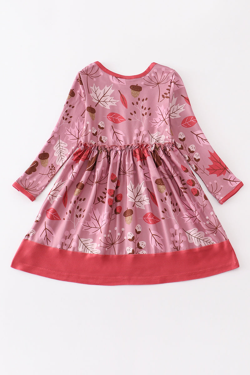 Pink pinecone print girl dress