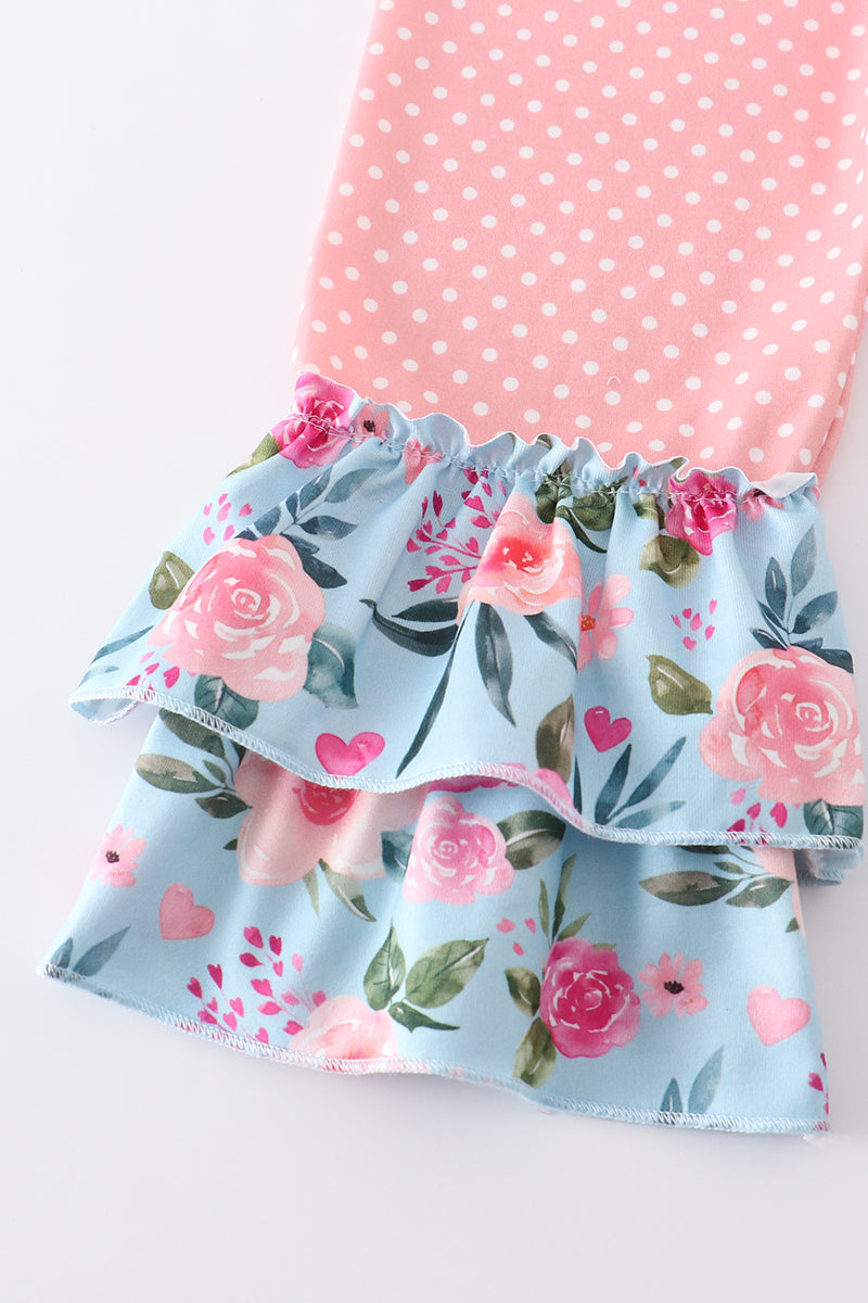 Pink floral print ruffle girl set