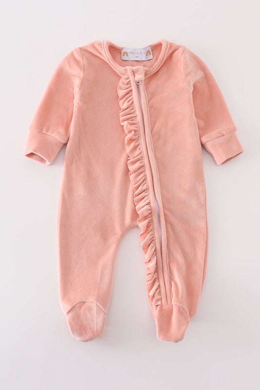 Pink velvet girl romper