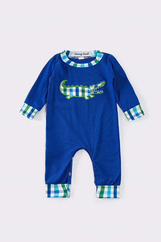 Blue alligator applique boy romper