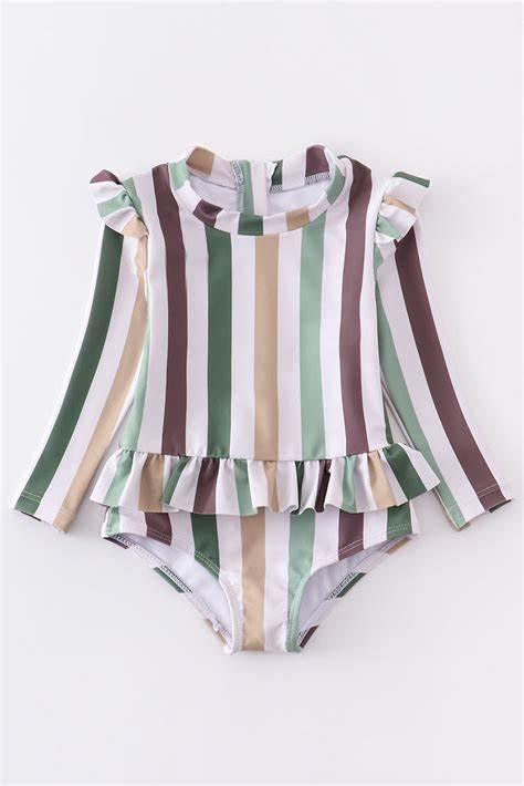 Green Ruffle Girls Swim