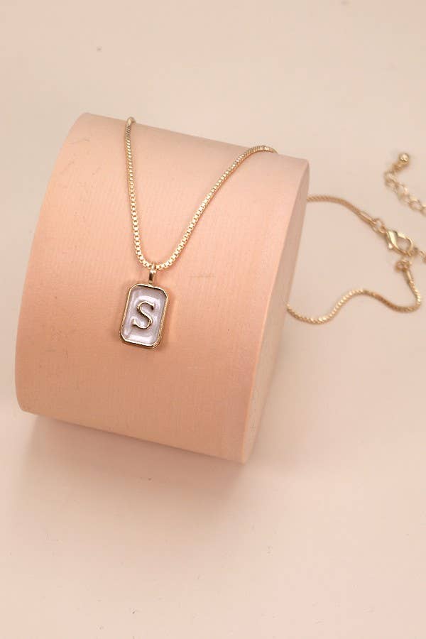 MONOGRAM INITIAL RECTANGLE PEARLY CHARM NECKLACE  |