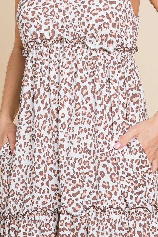 Cami Frill Ruching Leopard Print Midi Dress