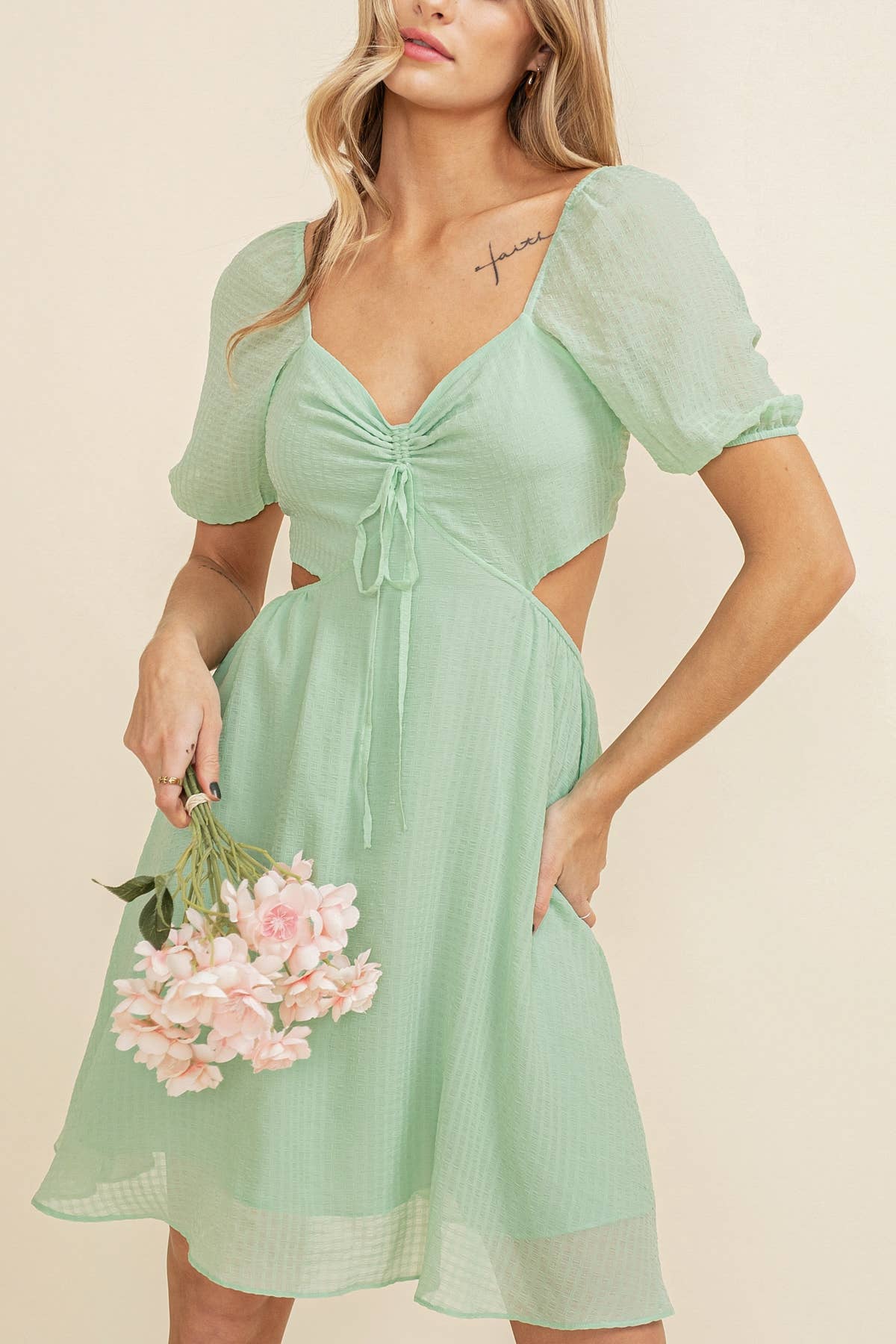 Puff Sleeve Sundress: Green