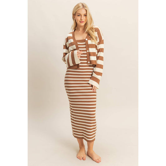 Striped Sweater Cardigan and Dress Set