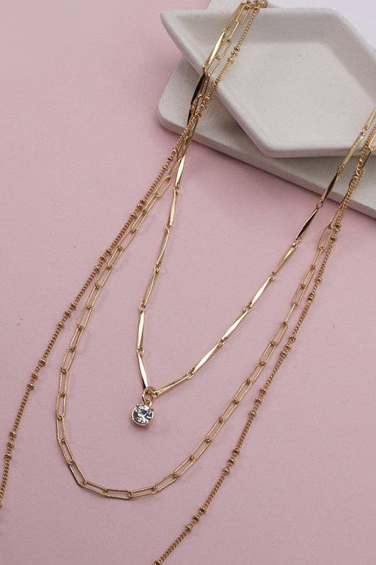 SINGLE RHINESTONE PENDANT LAYER NECKLACE |