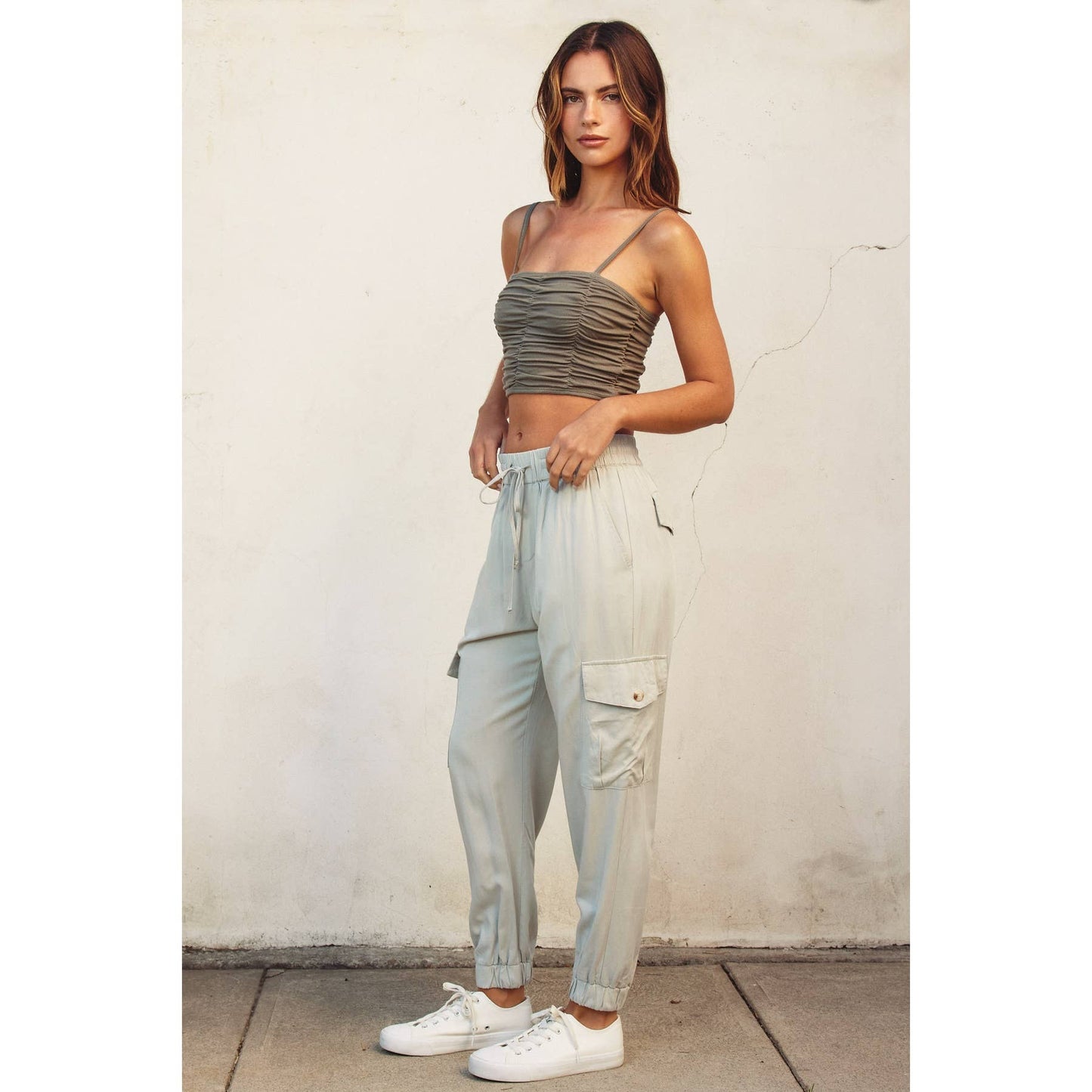 Ribbed Knit Ruched Crop Top