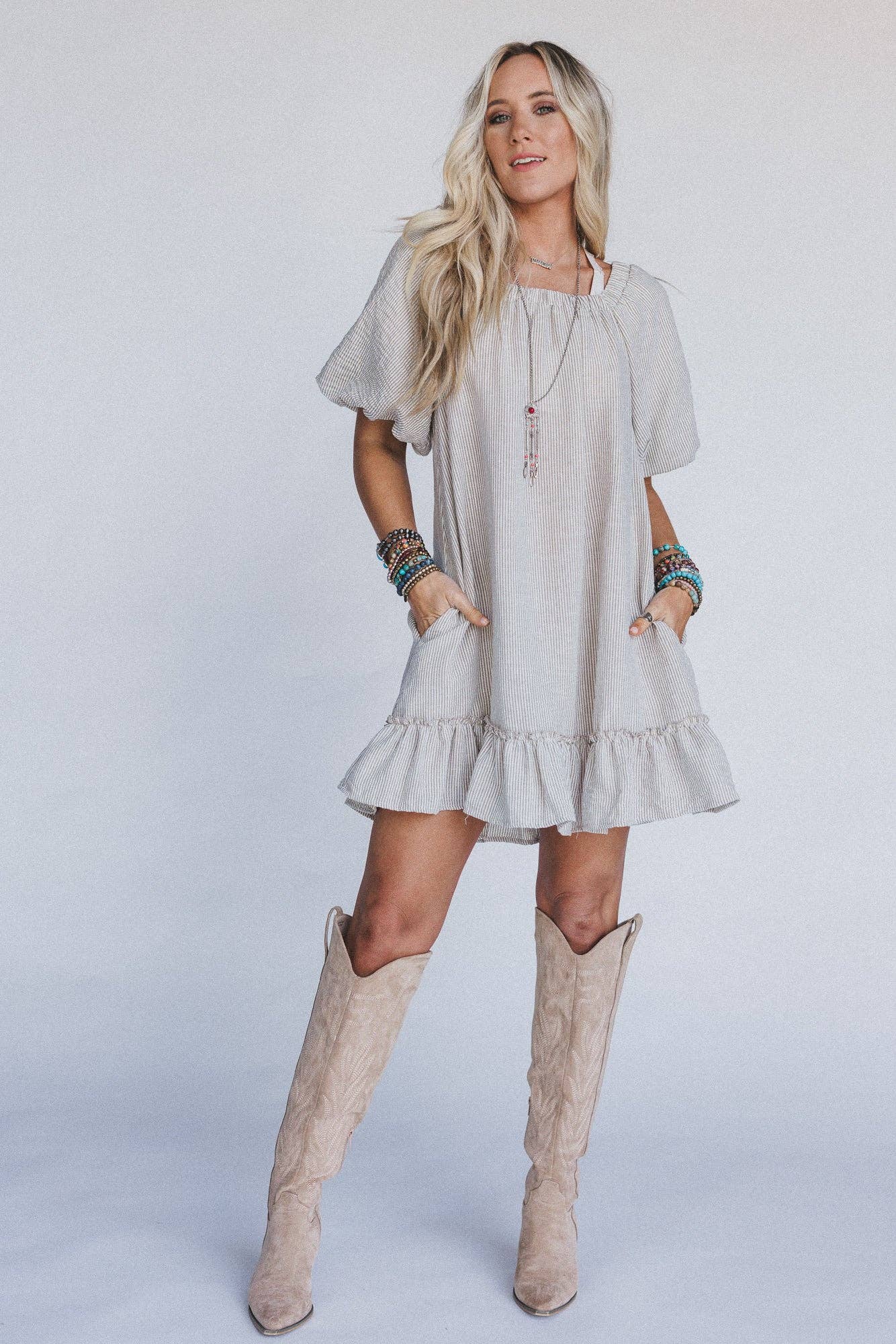 Solace Ruffled Hem Dress - Natural