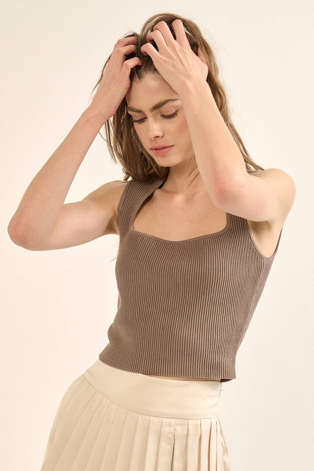 Shaper Fit Solid Ribbed Knit Cropped Tank Top