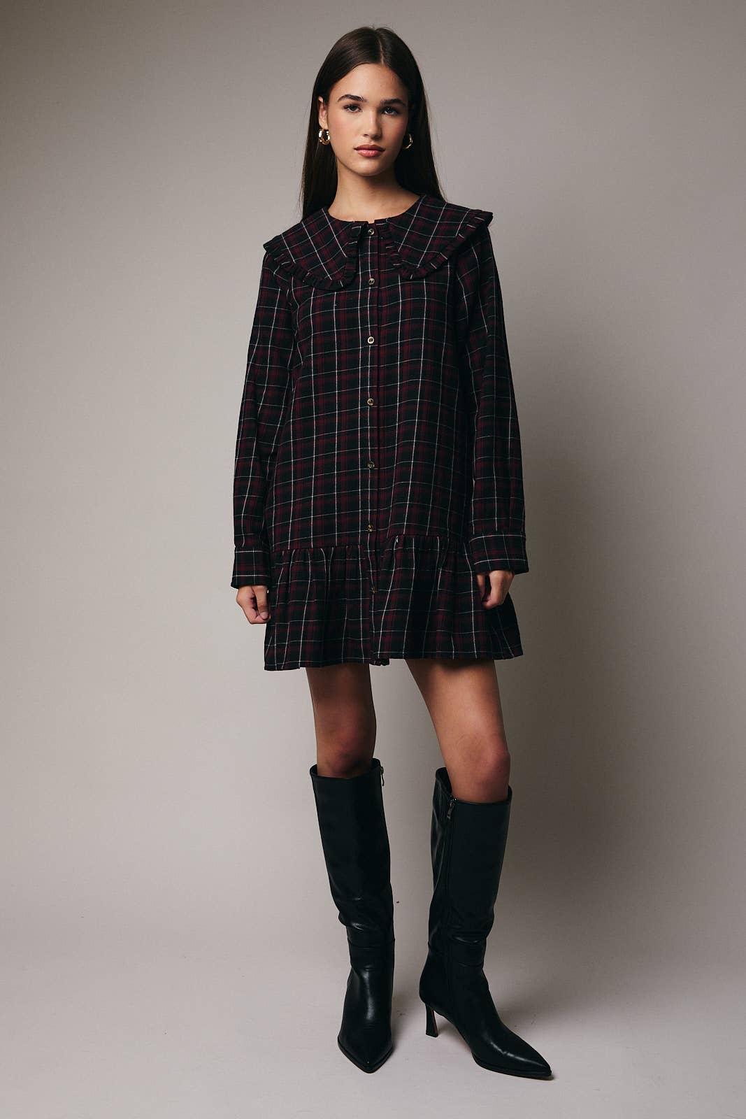 LONG SLEEVE SHIRT MINI DRESS WITH SIDE POCKET