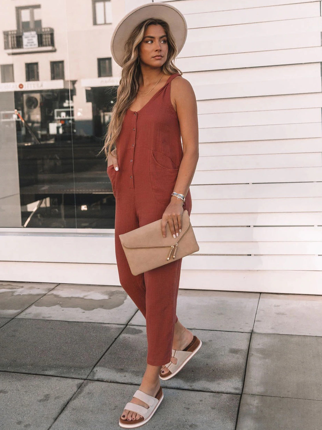 Matcha Green Scoop Neck Wide Strap Jumpsuit