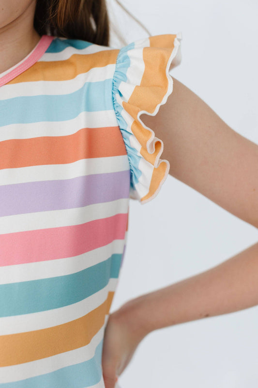Spring Stripes S/S Ruffle Tee