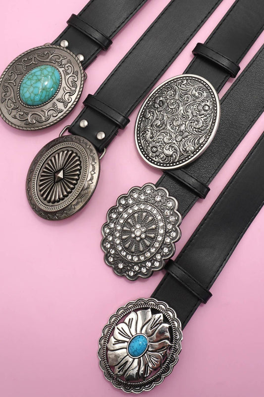 WESTERN OVAL BUCKLE FASHION LEATHER BELT |