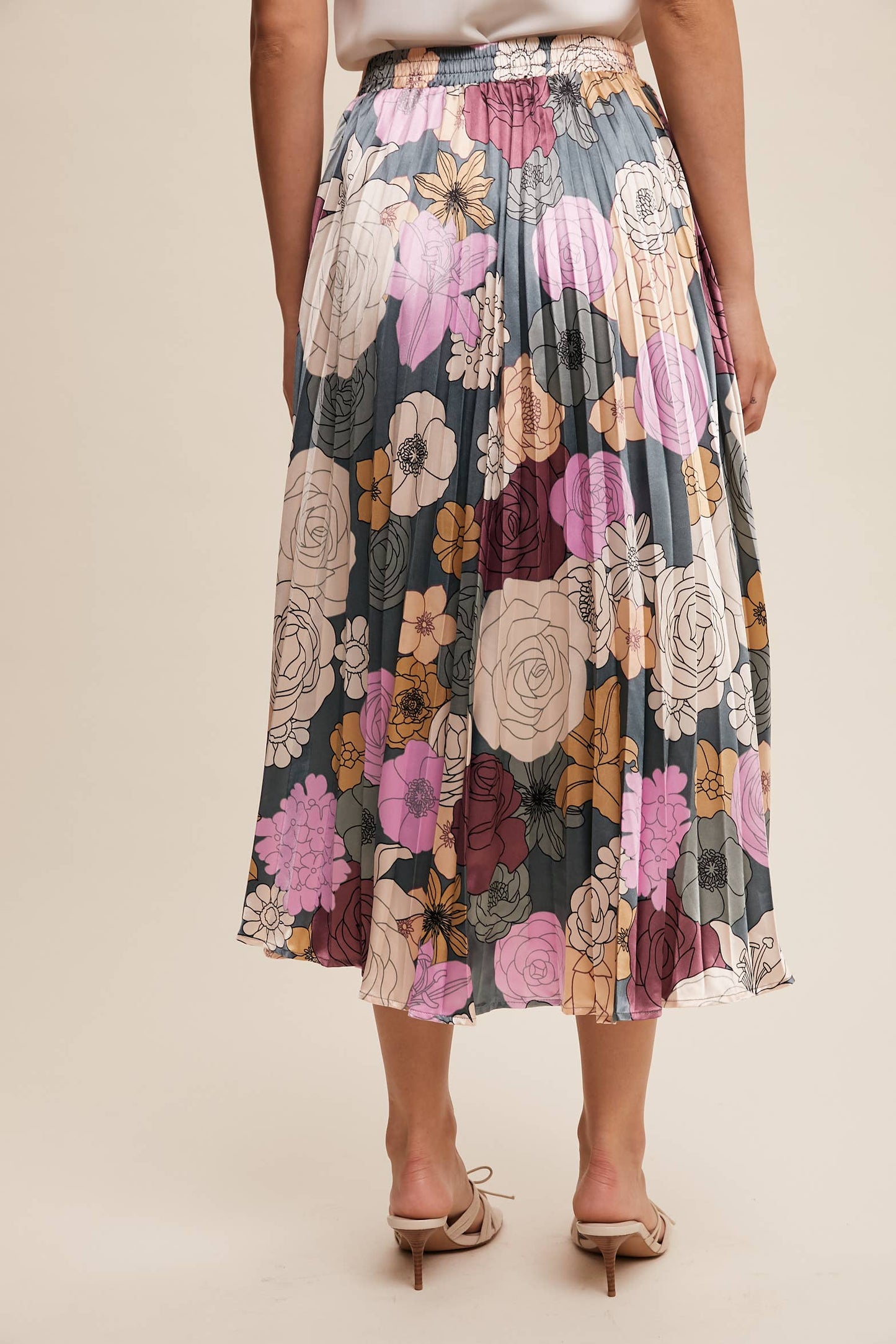 Bold Floral Pleated Midi Skirt