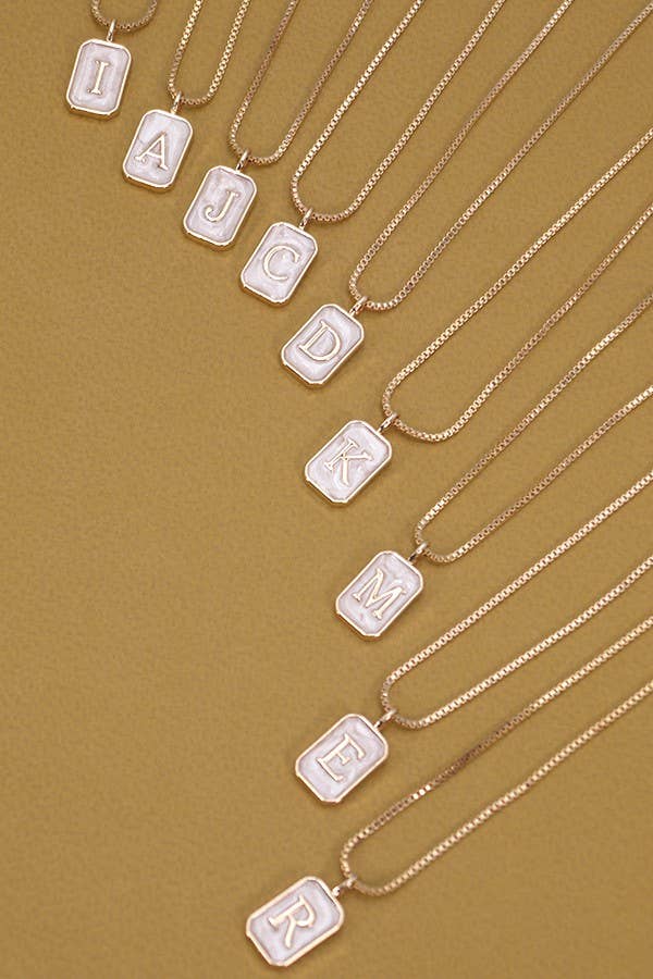 MONOGRAM INITIAL RECTANGLE PEARLY CHARM NECKLACE  |