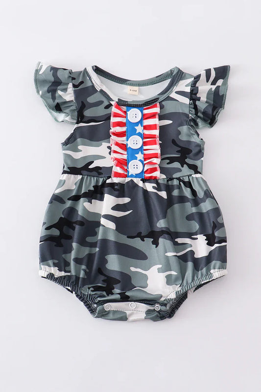Camouflage Print ruffle baby romper