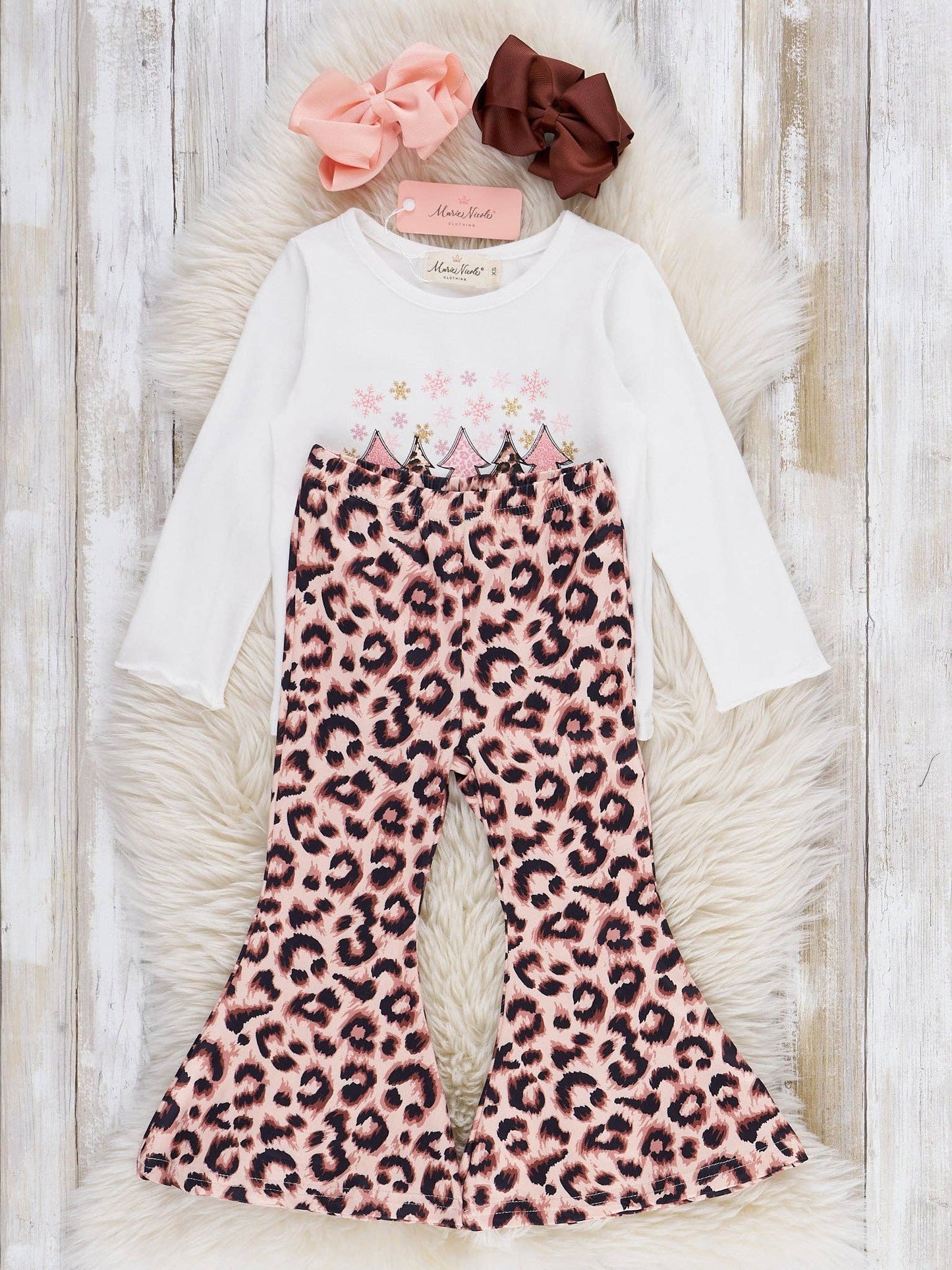 "Merry Christmas" Leopard Print Bell Bottom Outfit