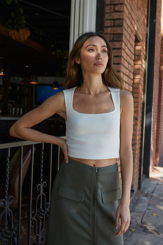 Shaper Fit Solid Ribbed Knit Cropped Tank Top