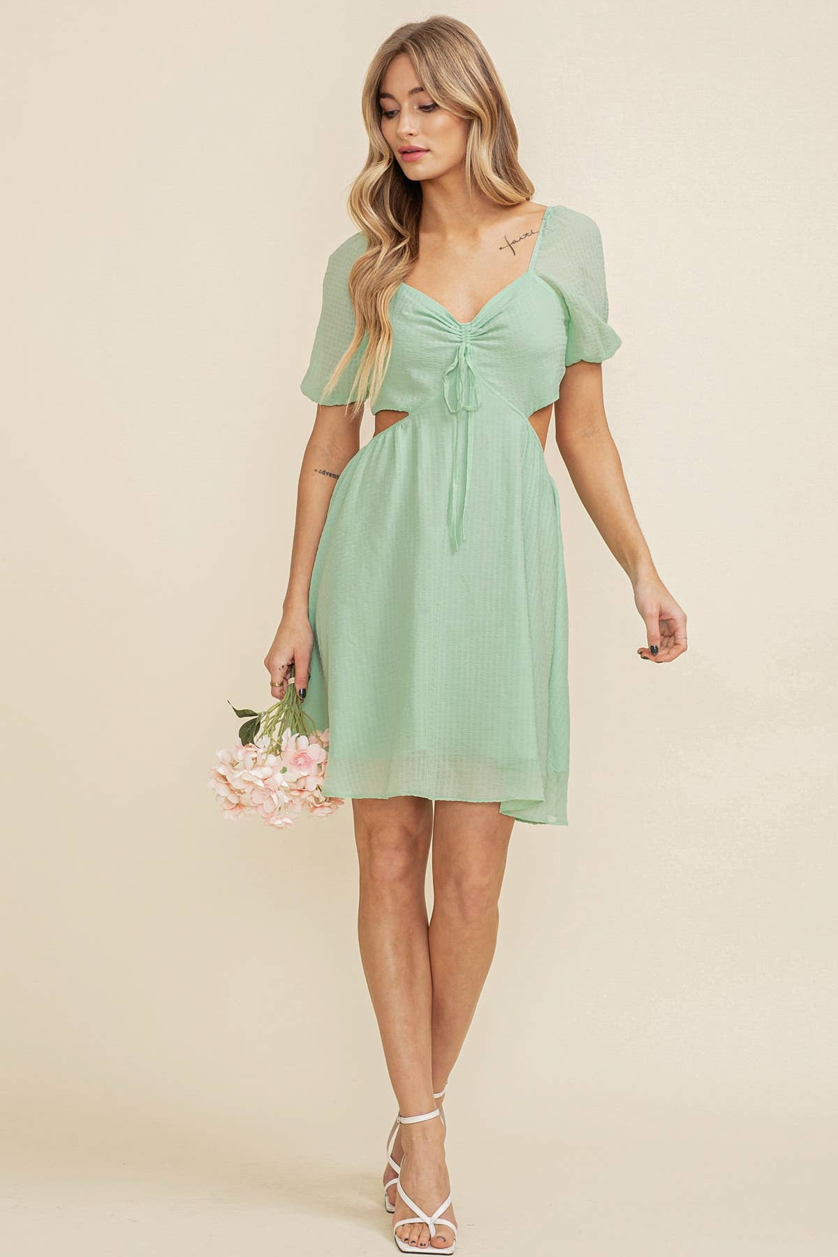 Puff Sleeve Sundress: Green