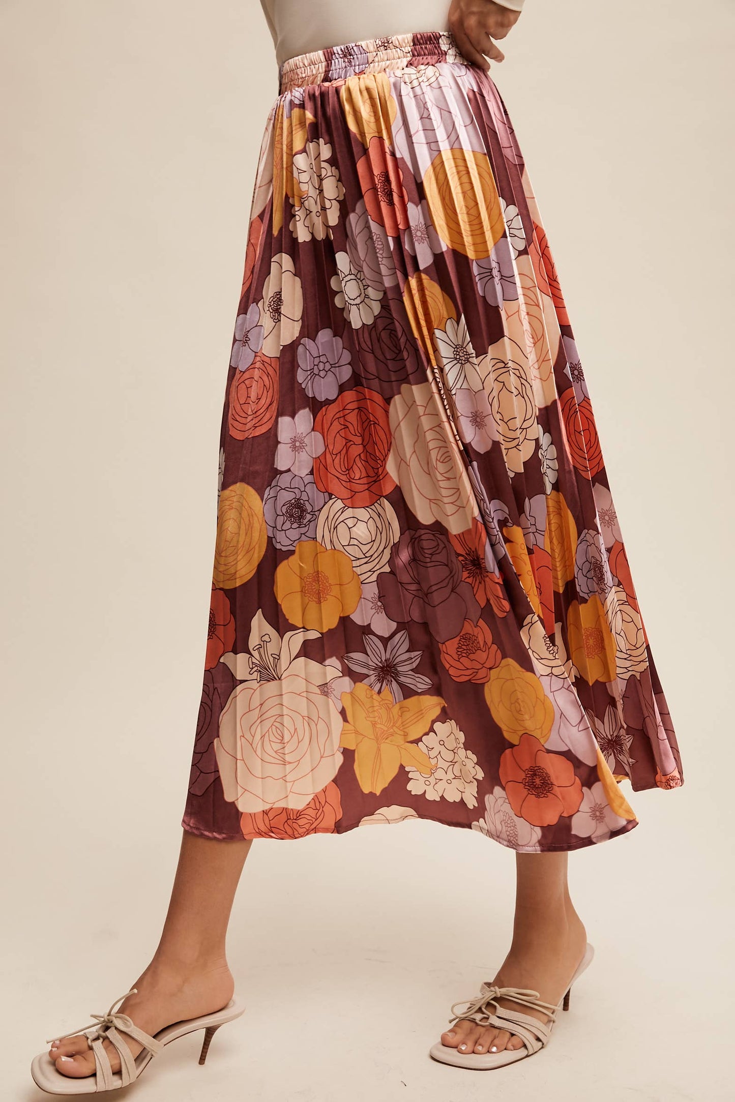 Bold Floral Pleated Midi Skirt