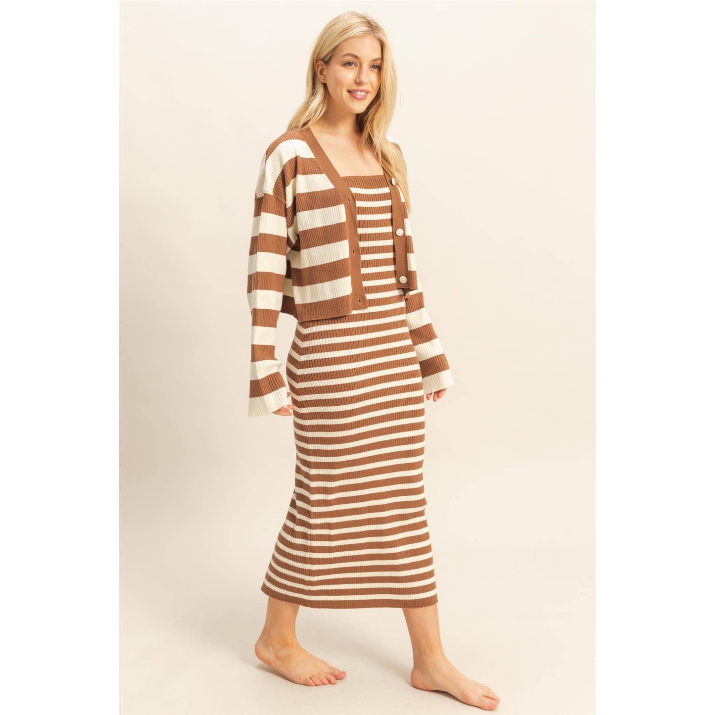 Striped Sweater Cardigan and Dress Set