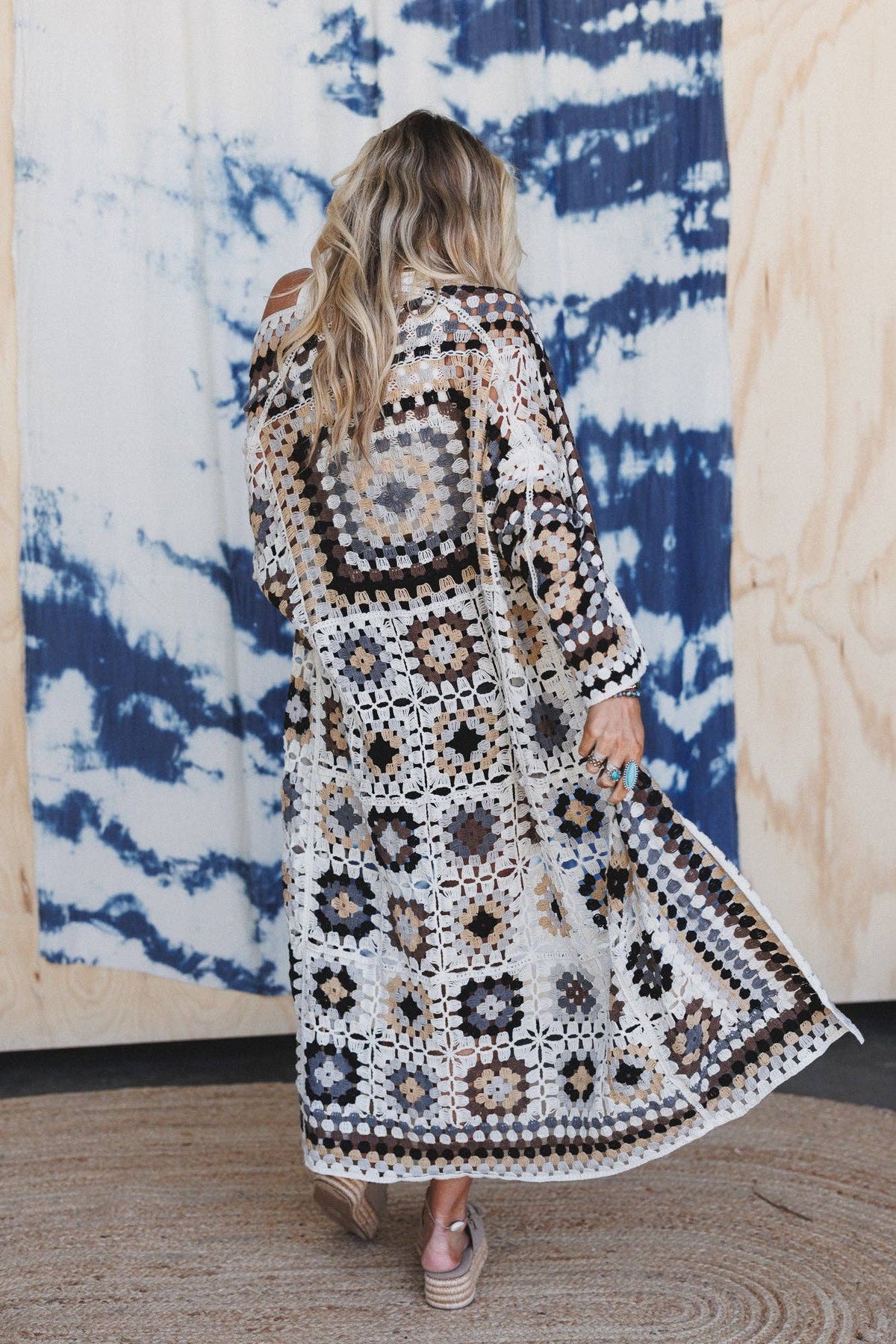 Soulful Wanderer Crochet Duster - Grey Multi